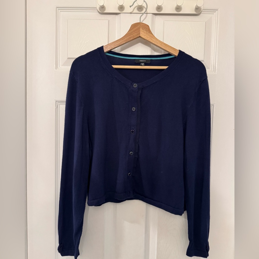 IMNYC Navy Blue Button-Up women’s soft Cardigan, size XL Preppy